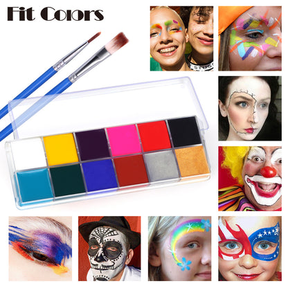 Fit Colors 12 Colors Face Paint Water Soluble Human Body Paints Halloween Masquerade Makeup Palette Brush