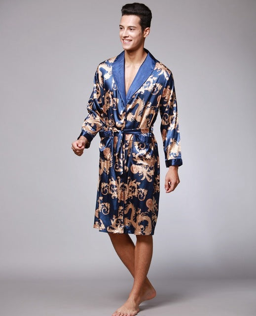 Men's fashionable silk skin dressing gown in autumn