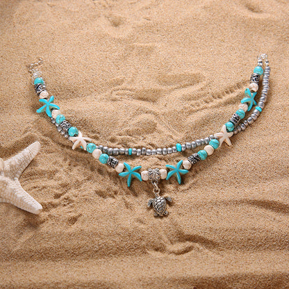 Beach Anklet Sea Turtle Pendant Starfish Turquoise Anklet