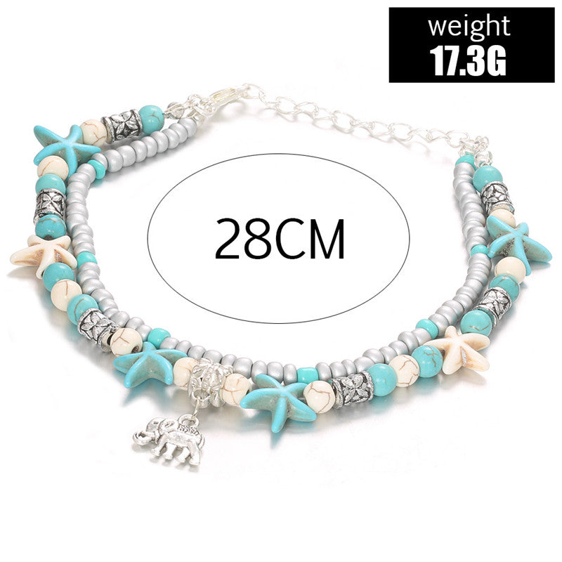 Beach Anklet Turtle Pendant Starfish Turquoise Anklet