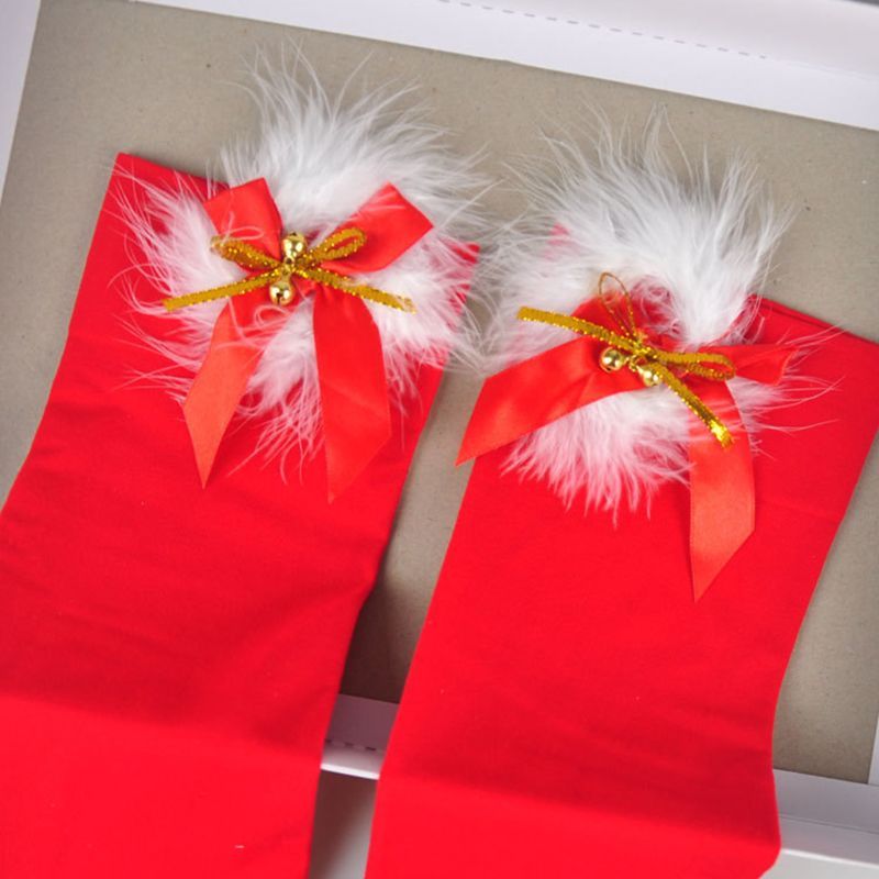 Christmas Bow Thigh Socks New Year's Red