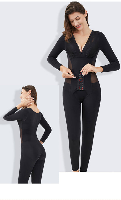 Long-sleeved Trousers and Button-up Cutout Body Shape Suit