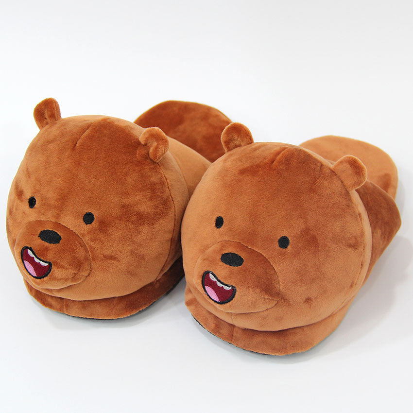 Cute Bear Plush Slippers White Bear Black Bear Cotton Slippers Winter Couple Home Warm Shoes