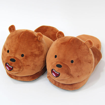 Cute Bear Plush Slippers White Bear Black Bear Cotton Slippers Winter Couple Home Warm Shoes
