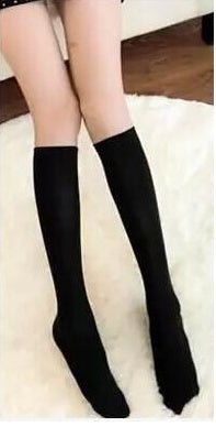 Black Medium Thigh High Socks Calf Socks Female Knee Length Socks