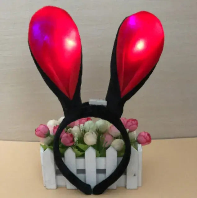 Girls Easter Bunny Ears Headband LED Glowing Rabbit Ears Headband Cosplay Zootopia Judy Hair Hoop Cute Headwear Hair Accessories