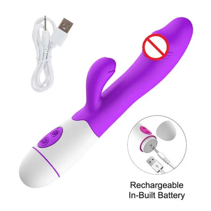 30 Speed Rechargeable Handheld Silicone Adult Clit Clitoral Clitoris Sex Toy G Spot Dual Motor Rabbit Vibrator for Women Female