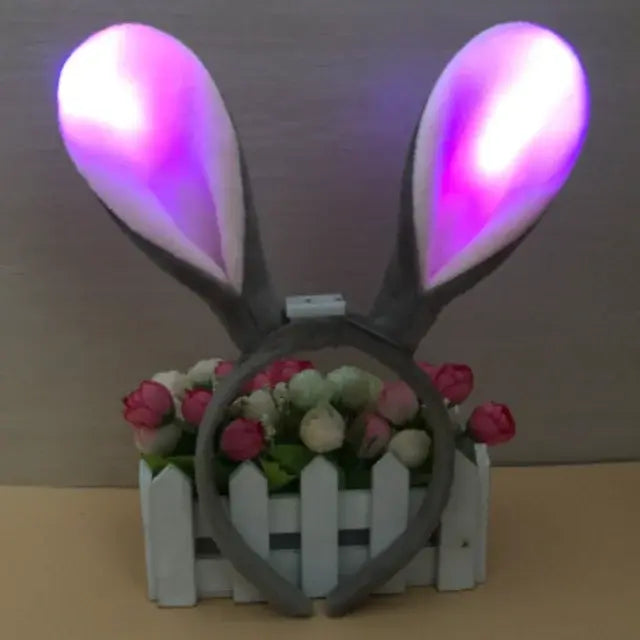 Girls Easter Bunny Ears Headband LED Glowing Rabbit Ears Headband Cosplay Zootopia Judy Hair Hoop Cute Headwear Hair Accessories