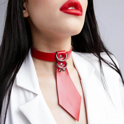 Ladies Leather Tie Necklace Bondage Cosplay Collar Party