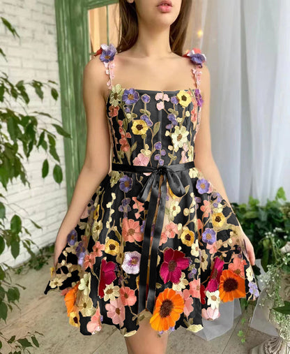 Three-dimensional Flower Embroidery Dress Summer Fashion Sweet A-line Suspender