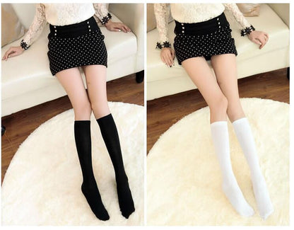 Black Medium Thigh High Socks Calf Socks Female Knee Length Socks