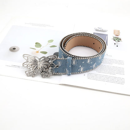 Belt Women's Canvas Butterfly Smooth Buckle Belt