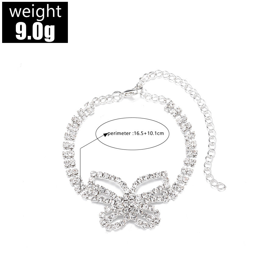 Full Diamond Butterfly Anklet Multi-layer Rhinestone Anklet