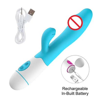 30 Speed Rechargeable Handheld Silicone Adult Clit Clitoral Clitoris Sex Toy G Spot Dual Motor Rabbit Vibrator for Women Female