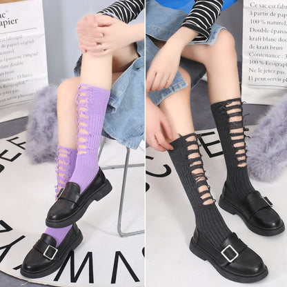 Beggar Ripped For Women Pile Style Thigh High Socks