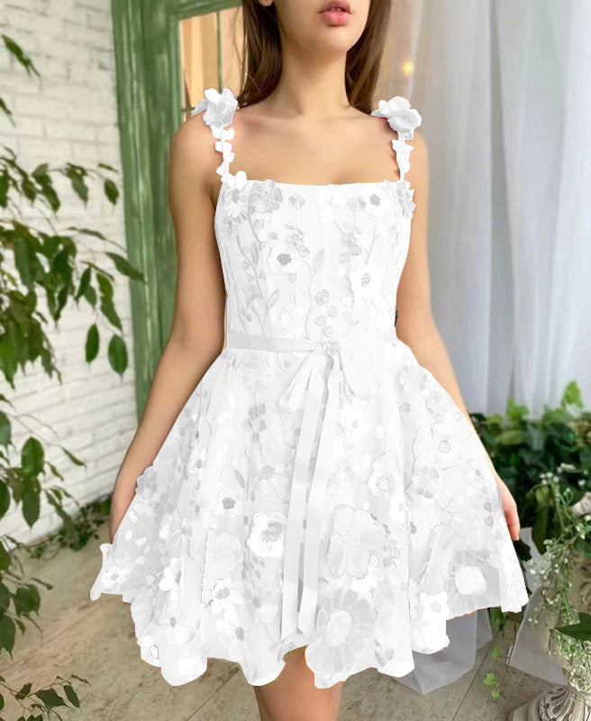 Three-dimensional Flower Embroidery Dress Summer Fashion Sweet A-line Suspender