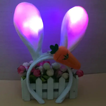 Girls Easter Bunny Ears Headband LED Glowing Rabbit Ears Headband Cosplay Zootopia Judy Hair Hoop Cute Headwear Hair Accessories