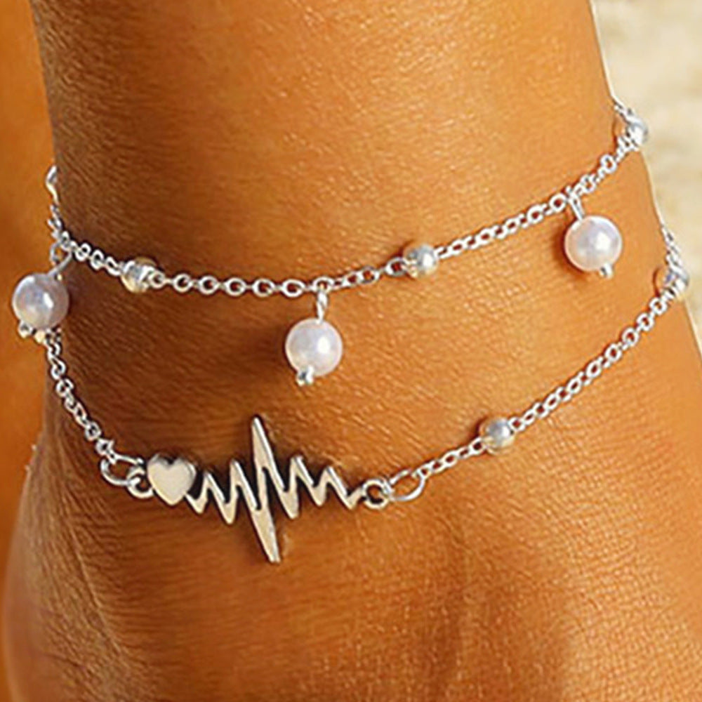 New Anklet Double-layer Pearl Anklet ECG