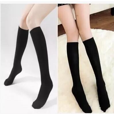 Black Medium Thigh High Socks Calf Socks Female Knee Length Socks