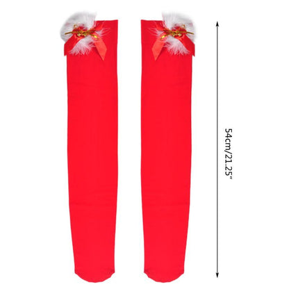 Christmas Bow Thigh Socks New Year's Red