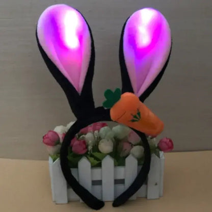 Girls Easter Bunny Ears Headband LED Glowing Rabbit Ears Headband Cosplay Zootopia Judy Hair Hoop Cute Headwear Hair Accessories