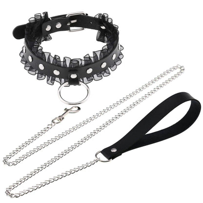 Fashion Beautiful Girl Wave Lace PU Bondage Hand Holding Rope Collar