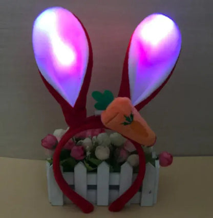 Girls Easter Bunny Ears Headband LED Glowing Rabbit Ears Headband Cosplay Zootopia Judy Hair Hoop Cute Headwear Hair Accessories