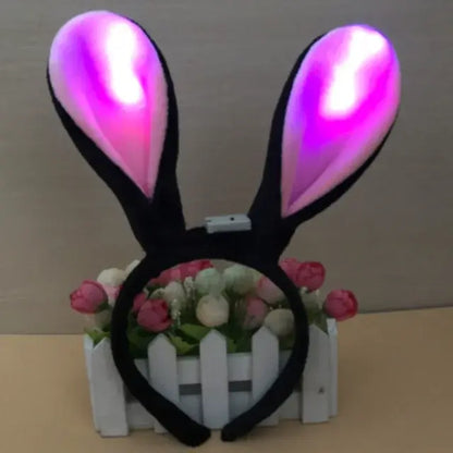 Girls Easter Bunny Ears Headband LED Glowing Rabbit Ears Headband Cosplay Zootopia Judy Hair Hoop Cute Headwear Hair Accessories