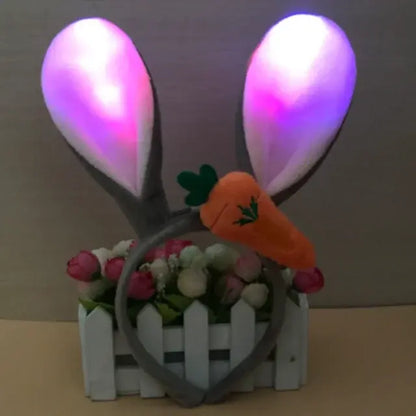 Girls Easter Bunny Ears Headband LED Glowing Rabbit Ears Headband Cosplay Zootopia Judy Hair Hoop Cute Headwear Hair Accessories