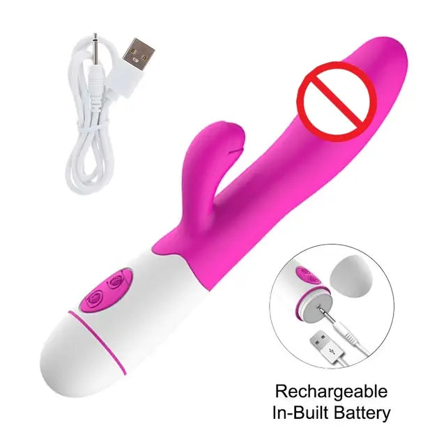 30 Speed Rechargeable Handheld Silicone Adult Clit Clitoral Clitoris Sex Toy G Spot Dual Motor Rabbit Vibrator for Women Female