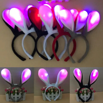 Girls Easter Bunny Ears Headband LED Glowing Rabbit Ears Headband Cosplay Zootopia Judy Hair Hoop Cute Headwear Hair Accessories