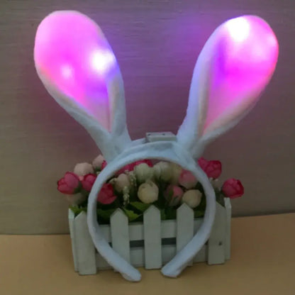 Girls Easter Bunny Ears Headband LED Glowing Rabbit Ears Headband Cosplay Zootopia Judy Hair Hoop Cute Headwear Hair Accessories