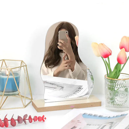 Korean style Makeup Mirror Ins Irregular Acrylic Decorative Mirror Wooden Base Cosmetic de maquillaje Beauty Tools Dropshipping