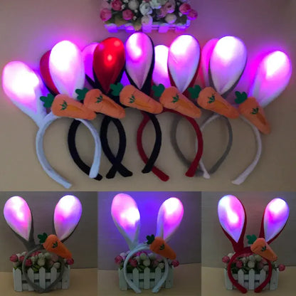 Girls Easter Bunny Ears Headband LED Glowing Rabbit Ears Headband Cosplay Zootopia Judy Hair Hoop Cute Headwear Hair Accessories