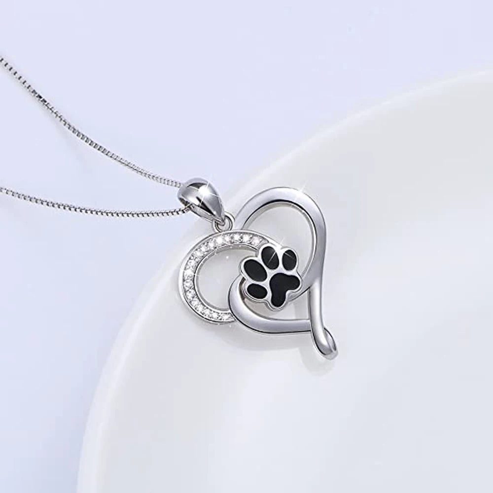 Dog Footprints Heart Necklace