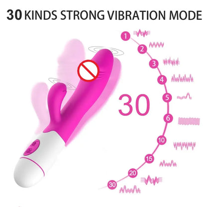 30 Speed Rechargeable Handheld Silicone Adult Clit Clitoral Clitoris Sex Toy G Spot Dual Motor Rabbit Vibrator for Women Female