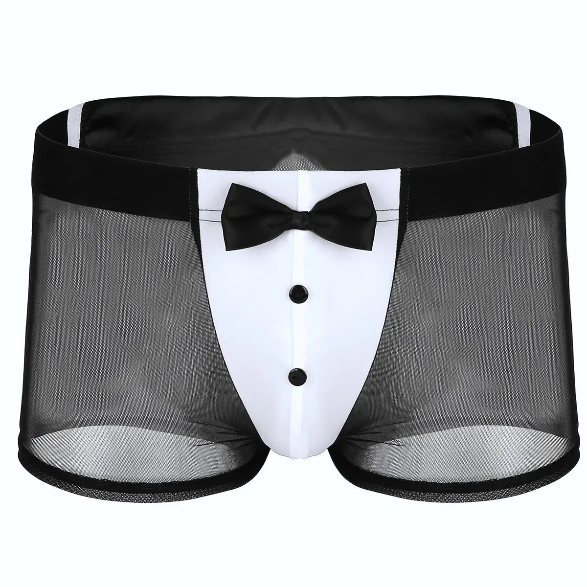 Men's Waiter Cosplay Lingerie Sexy Tuxedo Costume Role Play Uniform See Through Boxers Shorts with Bunny Ears Headband Collar