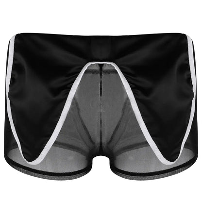 Men's Waiter Cosplay Lingerie Sexy Tuxedo Costume Role Play Uniform See Through Boxers Shorts with Bunny Ears Headband Collar